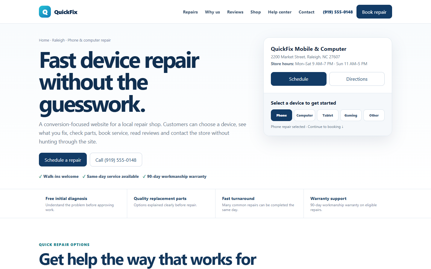 Desktop preview of the Phone Repair Business Website